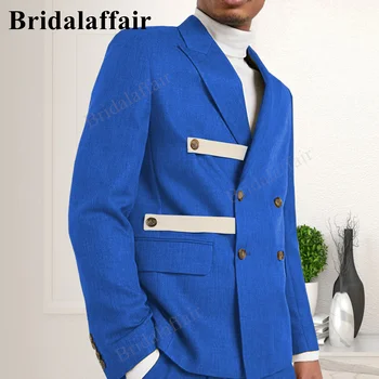 Bridalaffair Royal Blue Tailor Tailor Tailored Men Suit With White Band Slim Fit 2 шт. Формальный Элегантный Бизнес Жених Свадебная одежда