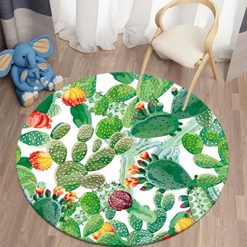 CLOOCL Гавайское растение Кактус Узор 3D-печать Круглый ковер Гостиная Спальня Ванная комната Противоскользящий впитывающий коврик Домашний декор