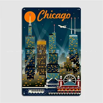 Chicago Винтажная туристическая реклама Печать металлического знака Создать настенные фотообои Таблички Главная жестяная вывеска Плакат