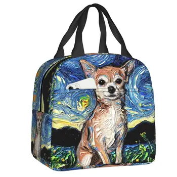 Chihuahua Starry Night Art Термоизолированная сумка для ланча Женская портативная сумка для обеда для пикника на открытом воздухе Многофункциональная коробка для еды Bento