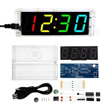 DIY Clock Kit 4 Цифровая трубка Светодиодный дисплей времени недели температуры и даты с прозрачной крышкой корпуса