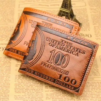 Dihope Мужские кошельки с узором 100 долларов США Кошелек Мужской кожаный кошелек Держатель для фотокарт Модный кошелек большой емкости