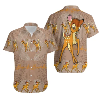 Disney Bambi Гавайские рубашки Мужские женские модные рубашки с коротким рукавом Disney Гавайские рубашки Повседневная пляжная рубашка Bambi Детская рубашка