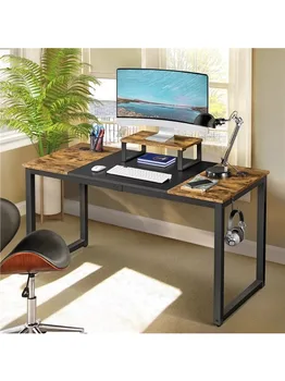 Easyfashion Промышленный компьютерный стол с подставкой для монитора, рустик коричневый/черный