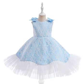 FSMKTZ Цветок День Рождения Тюль Платье для вечеринок для детей и девочек Свадебное платье с бантом с открытой спиной Детская одежда для вечеринок Принцесса