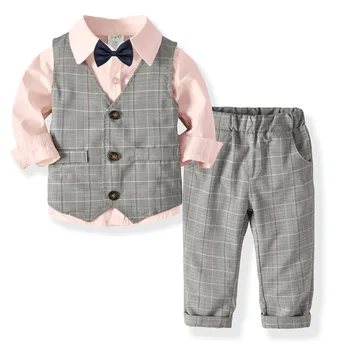 Factory Outlet детская одежда для мальчиков костюм рубашка + бант + нагрудник 4 шт. мальчик джентльменский костюм для малышей формальные комплекты