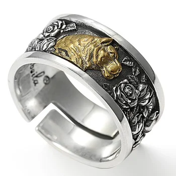 Fashion Кольцо ручной работы с оригинальным дизайном головы тигра для мужчин ретро хипстер одинарное регулируемое кольцо панк ювелирные изделия подарок