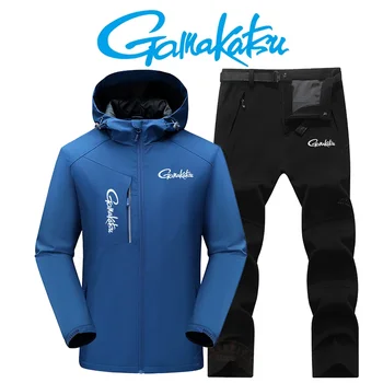 Gamakatsu Зимнее теплое пальто для рыбалки Набор для рыбалки Мужские спортивные изделия на открытом воздухе Плюшевый утолщенный ветрозащитный теплый набор для скалолазания