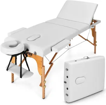 Giantex 84 дюйма Складной массажный стол Кровать для ресниц, портативная 3 секции Спа-салон Тату-кровать с подлокотниками для лица Подлокотники Деревянные ножки, P