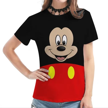 Girls Disney Хлопковая футболка Мода Минни Маус Мультяшный принт Harajuku Женщины с коротким рукавом O-образным вырезом Пуловер Футболка Топы Лето Новый