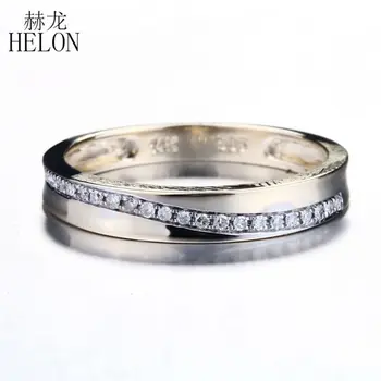 HELON Solid 14k Желтое золото Half Eternal 0.15CT Натуральный бриллиант Обручальное кольцо Кольцо Годовщина Помолвка Кольцо Женщины Ювелирные изделия