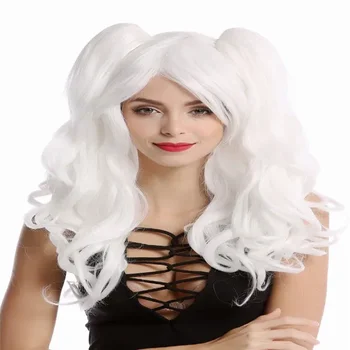 Harajuku Lolita Белый кудрявый косплей парик с 2 косичками для женщин Рождество Хэллоуин Косплей Костюм Вечеринка Парики