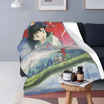Higurashi Kagome Inuyasha Флисовое одеяло Аниме Забавные пледы для дивана Постельное белье Гостиная 125 * 100 см Коврик