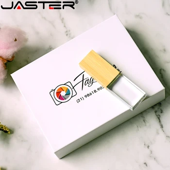 JASTER Деревянный Кристалл Бесплатно Пользовательский Логотип USB Флэш-накопитель 128 ГБ Карта памяти с бумажной коробкой 64 ГБ Свадебный подарочный флеш-накопитель 32 ГБ