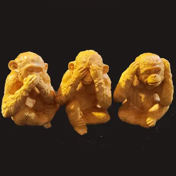 JP189- 7 * 5,6 * 5,2 см Резная резьба по самшиту: набор из 3 злых мудрых обезьян