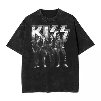 KISS The Band Футболки Хип-хоп Стирка 100% хлопок Футболка оверсайз Музыка Мода Мужчины Женщины Топы Уличная одежда Летняя футболка