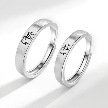 KOFSAC милая личность кошки пара кольца мода 925 стерлинговое серебро ювелирные изделия регулируемое проволочное кольцо для рисования для женщин мужчин подарки