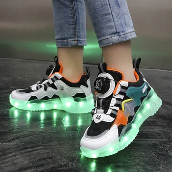 LED Обувь Обувь с сетчатой поверхностью для мальчиков с дышащей USB-зарядкой Яркая светлая обувь Повседневные кроссовки для девочек Студенческие кроссовки Мода