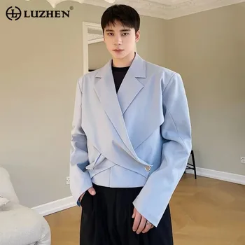 LUZHEN Повседневная однотонная модная цветная ниша 2023 элегантный дизайн куртка асимметричный оригинальный корейский модный мужской блейзер пальто новый Caee02