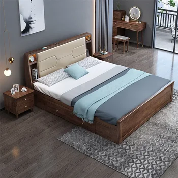 Loveseat SOFA Ореховые мюблы двуспальная кровать высотой 1,8 м ящик для хранения главная кровать современная минималистичная роскошная мягкая кровать
