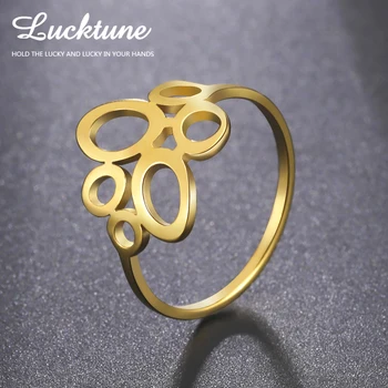 Lucktune Минималистичное нерегулярное геометрическое кольцо для женщин Нержавеющая сталь Шикарные полые овальные кольца на пальцы Kpop Ювелирные изделия Подарок на День святого Валентина