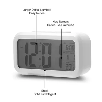  Luminova Квадратная форма Светодиодный дисплей Цифровой электронный будильник Подсветка Контроль температуры Календарь времени + термометр