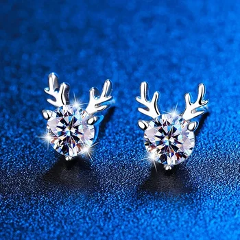 MILAMISS Lovely Deer Moissanite Ear Гвоздики для женщин 925 пробы Стерлинговое серебро 0,3ct D Цвет D Бриллиант Юбилейный Подарок Вечеринка Изысканные ювелирные изделия