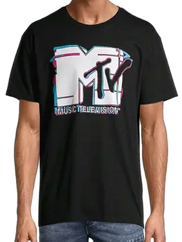 MTV Logo Glitch Черная Графическая Мужская Футболка - NWT