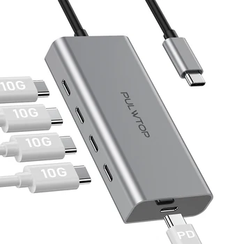 PULWTOP 5Port USB C Hub 10 Гбит/с для ноутбука 100WPD (не поддерживает монитор) Многопортовый адаптер USB C для MacBook Pro, Chromebook, iMac