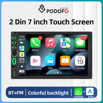 Podofo 7'' Carplay Auto Rdiao Автомобильный MP5-плеер FM Мультимедийный видеоплеер с внешним микрофоном Головное устройство 2 DIN