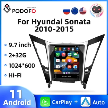 Podofo Android11 Автомагнитола для Hyundai Sonata 2010-2015 Мультимедийный видеоплеер Carplay Auto 9,7 '' Авторадио GPS WIFI 4G DSP DVD