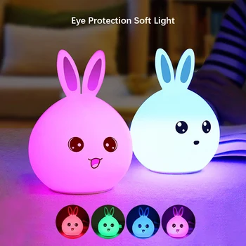 RGB ночник, силиконовая лампа кролика, USB-зарядка светодиодная сенсорная портативная силиконовая лампа Спальня девочки Детская комната Декора Фест Атмосфера
