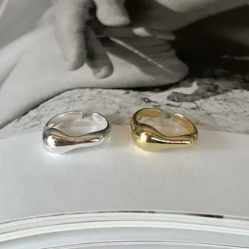 SHANICE S925 Стерлинговое серебро Креативные кольца ручной работы Нерегулярные гладкие ювелирные изделия для женщин Размер 16,5 мм Регулируемый