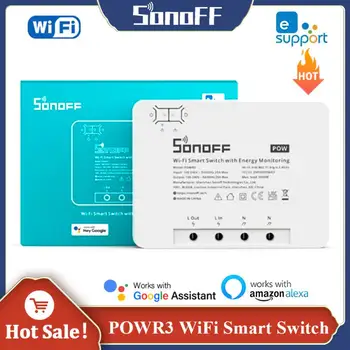 SONOFF POWR3 WiFi Smart Switch Умный дом 25 А Высокая мощность с измерением мощности Приложение eWelink Дистанционное управление Vias Alexa Google Home