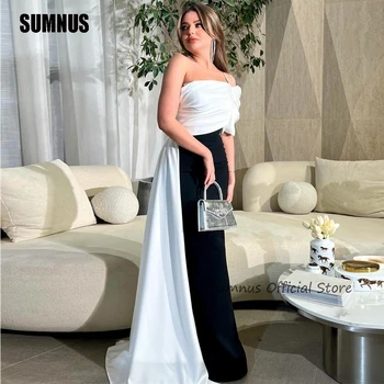 SUMNUS Черный Белый Русалка Вечерние Платья С Открытыми Плечами Спандекс Атлас Саудовский Арабский Свадебное Платье Элегантное Дубайское Вечернее Платье