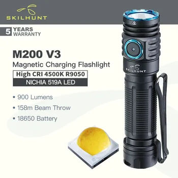 Skilhunt M200 V3 (версия с высоким индексом цветопередачи, 4500K, R9080) Портативный аккумуляторный фонарь, NICHIA 519A LED 900 люмен, батарея 18650