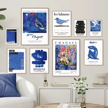 Soulages Les Lalanne Matisse Yayoi Kusama Chagall Синяя стена Искусство Холст Живопись Плакаты И Принты Картина Для Декора Гостиной