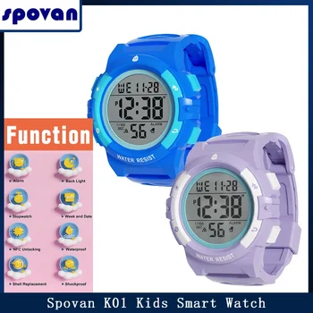 Spovan Новые детские цифровые часы Регулируемый силиконовый ремешок Водонепроницаемые детские часы NFC Спортивные наручные электронные смарт-часы