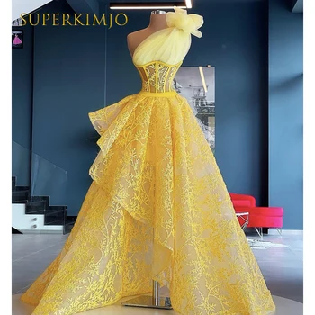 SuperKimJo Robes De Bal Одно плечо Желтые выпускные платья для женщин Кружева Аппликация Элегантная мода Женское выпускное платье Коктейльное платье