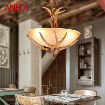 TEMAR Современная люстра из оленьих рогов Светодиодная светодиодная ретро стеклянная подвесная лампа для домашней столовой спальни кафе