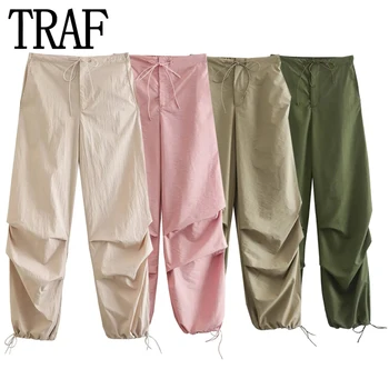TRAF 2023 Женские брюки-карго Разноцветные брюки-парашют для женщин Летние мешковатые брюки с высокой талией Женские уличные брюки Y2k Брюки