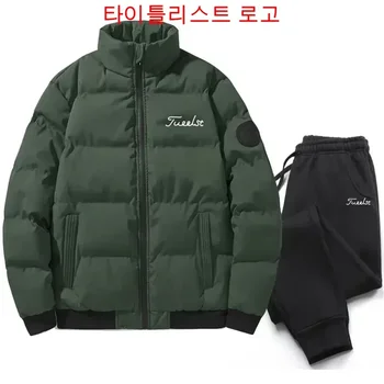 Titleisi Golf Wear Мужская зимняя корейская модная повседневная спортивная куртка Открытый теплый хлопковый пиджак + спортивные брюки Комплект из двух частей