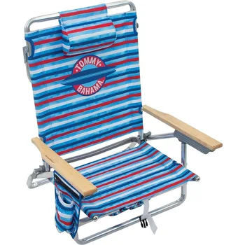 Tommy Bahama 5-позиционный классический лежачий плоский складной рюкзак Пляжный стул, алюминиевая, красная, белая и синяя полоса