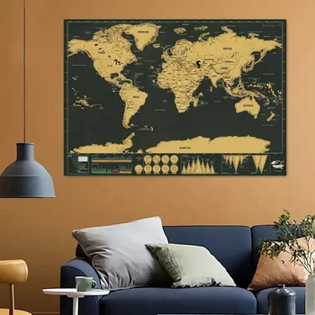 Top Scratch Off Map Настенный плакат с флагами, карта покрытия со скретч-слоем, карта путешествий с подробными географическими названиями и границами
