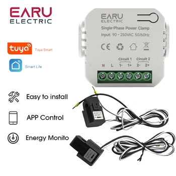 Tuya App Умный двусторонний двусторонний счетчик энергии WiFi 80-300 А AC110 В 220 В с зажимом CT Монитор энергопотребления кВтч