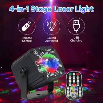 USB DJ Disco Light RGB Лазерный проектор Пульт дистанционного управления Сценический свет Волшебный шар Голосовая активация Вечеринка Свет Рождественская атмосфера Свет