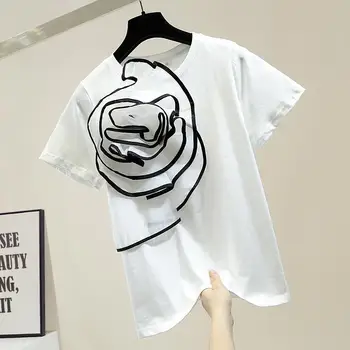 VANOVICH 2023 Лето Новый корейский стиль Трехмерное цветочное украшение Футболка с короткими рукавами Женская модная дизайнерская футболка