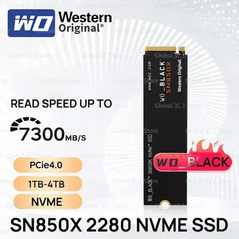 Western Original SN850X BLACK SSD M.2 NVMe PCIe 4.0 Чтение до 7300 МБ/с 2280 SSD для игровых компьютеров, ноутбуков, мини-ПК, ноутбуков