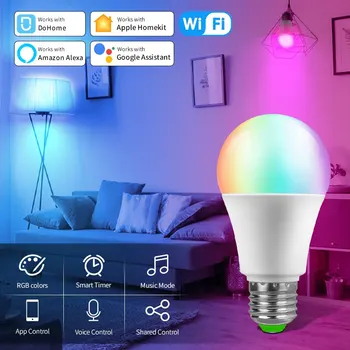 Wifi Умная светодиодная лампа E27 Dohome Siri Голосовое управление RGB Умные лампы 110 В 220 В Лампы работают с Alexa Google Home Assistant