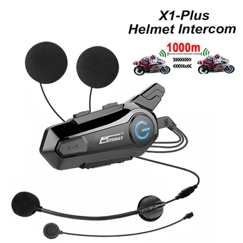 X1 Plus Мотоциклетный шлем Интерком Гарнитура Bluetooth Водонепроницаемый Moter Интерфон для 2 гонщиков 1000M Интерфон Коммуникатор